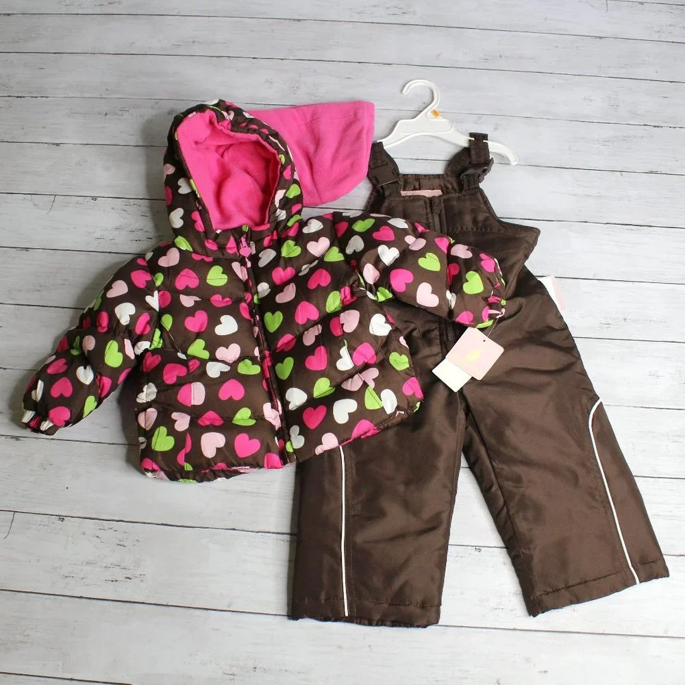 London Fog Baby Girl's Winter Puffer Coat Bib Snow Pants Size 12 Months
